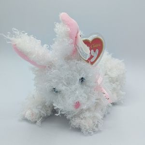 Ty Classic Presto The White Bunny Rabbit NWT 8" Curly Pink Flowered Ribbon plush